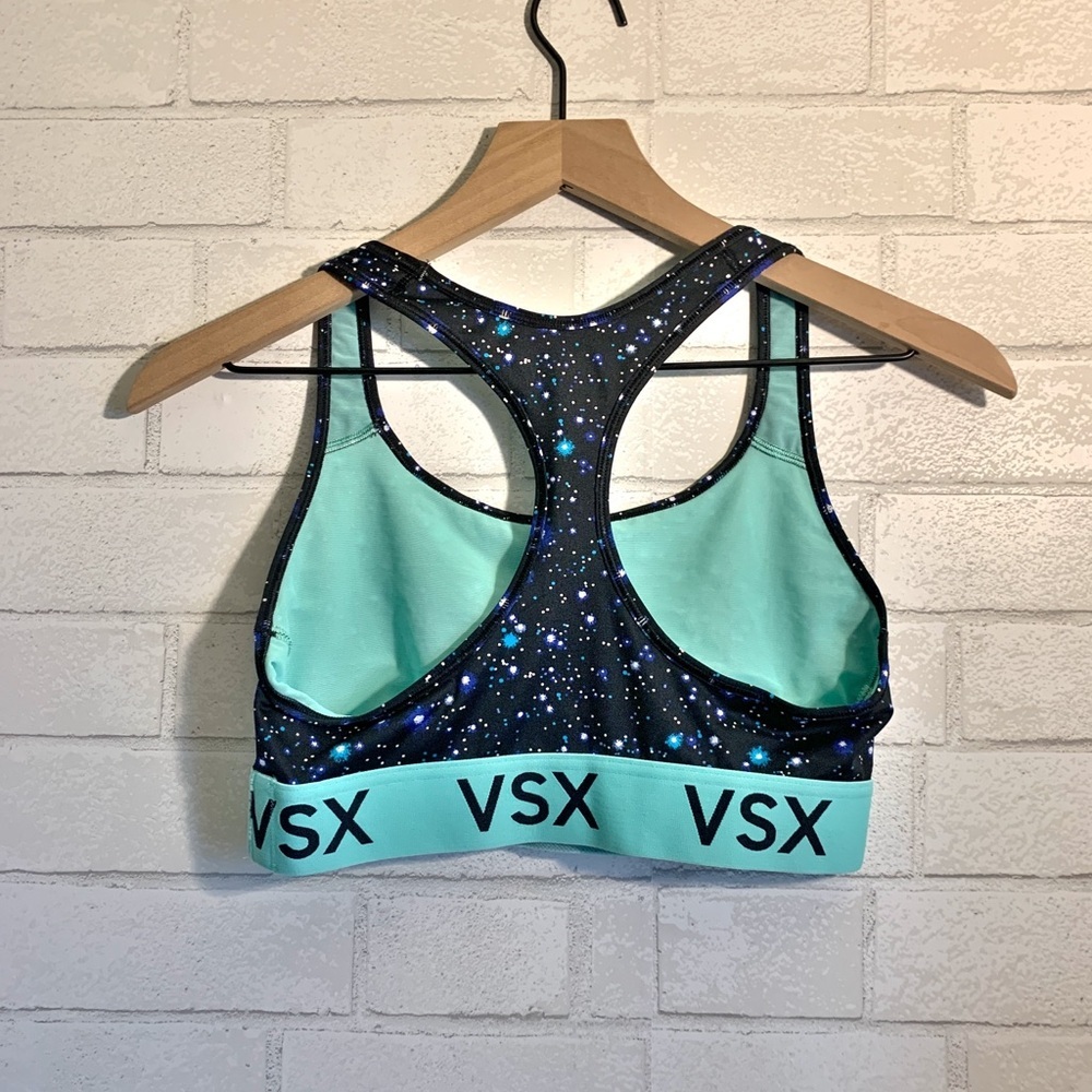 Victoria's Secret Sport VSX Black and Blue Galaxy Print Sports Bra M - Picture 2 of 3